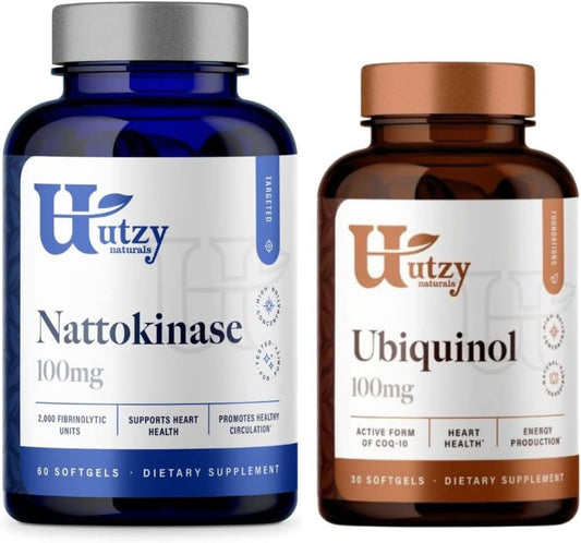 Utzy Naturals Heart Health Bundle with Ubiquinol and Nattokinase for Cardiovascular Support