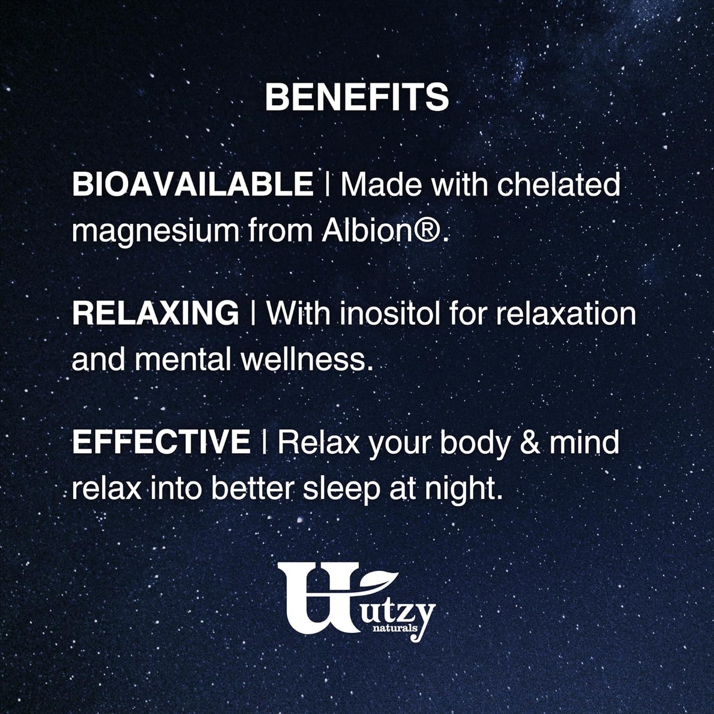 Utzy Naturals Magnositol PM Supplement with Chelated Albion Magnesium Bisglycinate - 30 Servings