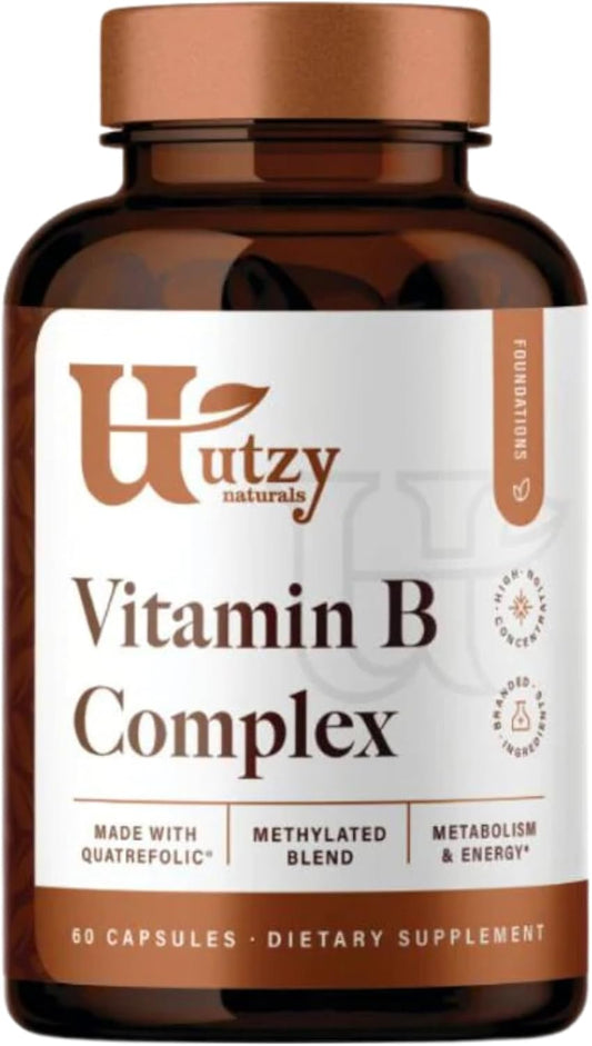 Utzy Naturals Vitamin B Complex Supplement with Choline, Inositol, and 60 Capsules - Complete 8 Essential B Vitamins Formula