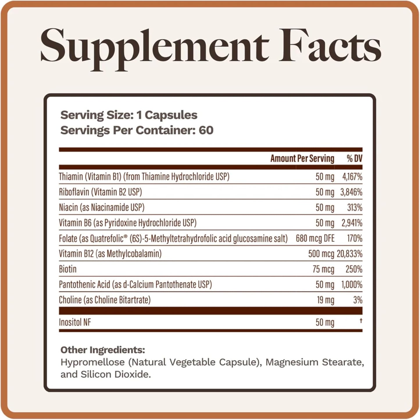 Utzy Naturals Vitamin B Complex Supplement with Choline, Inositol, and 60 Capsules - Complete 8 Essential B Vitamins Formula