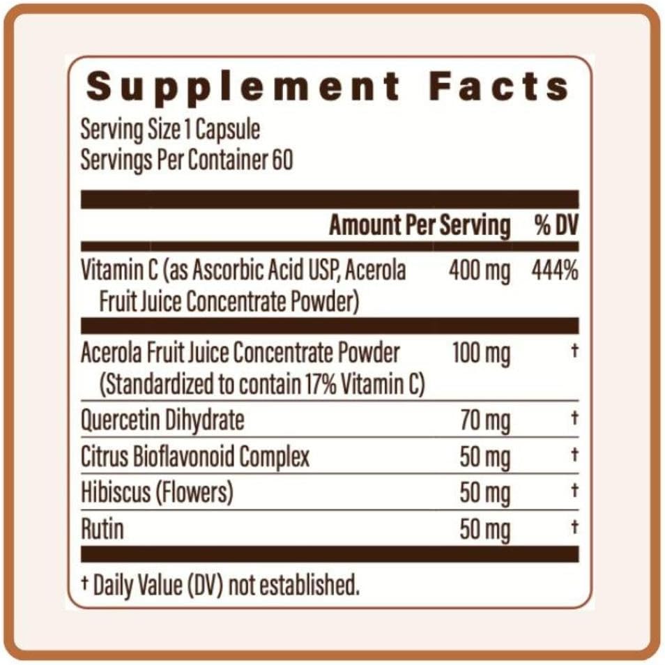 Utzy Naturals Vitamin C Complex with Acerola & Citrus Bioflavonoids - 60 Servings of 400mg