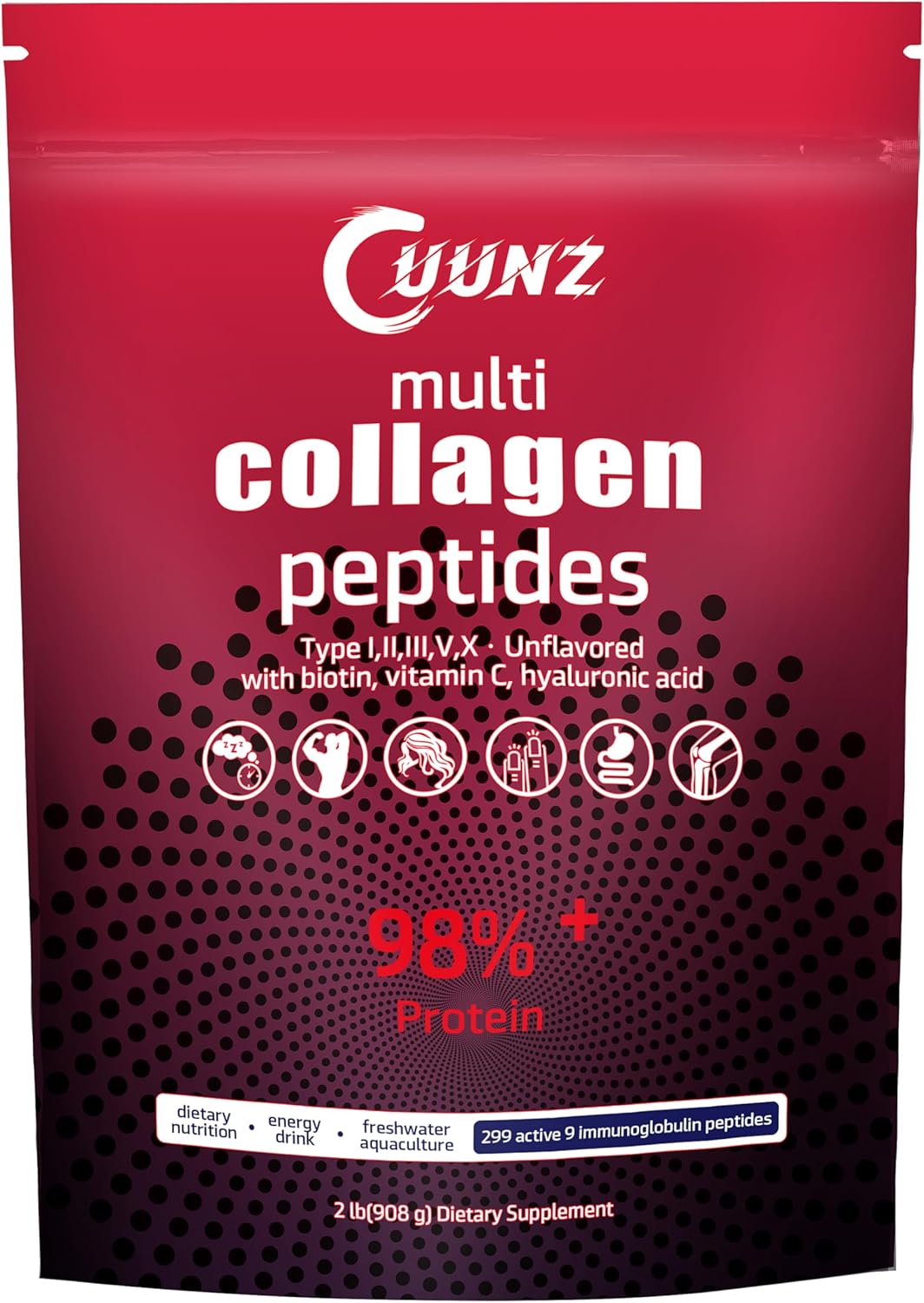 UUNZ Multi Collagen Protein Powder with Biotin, Hyaluronic Acid, Vitamin C - Unflavored Collagen Peptides Supplements - Type I, II, III, V, X - 2lb