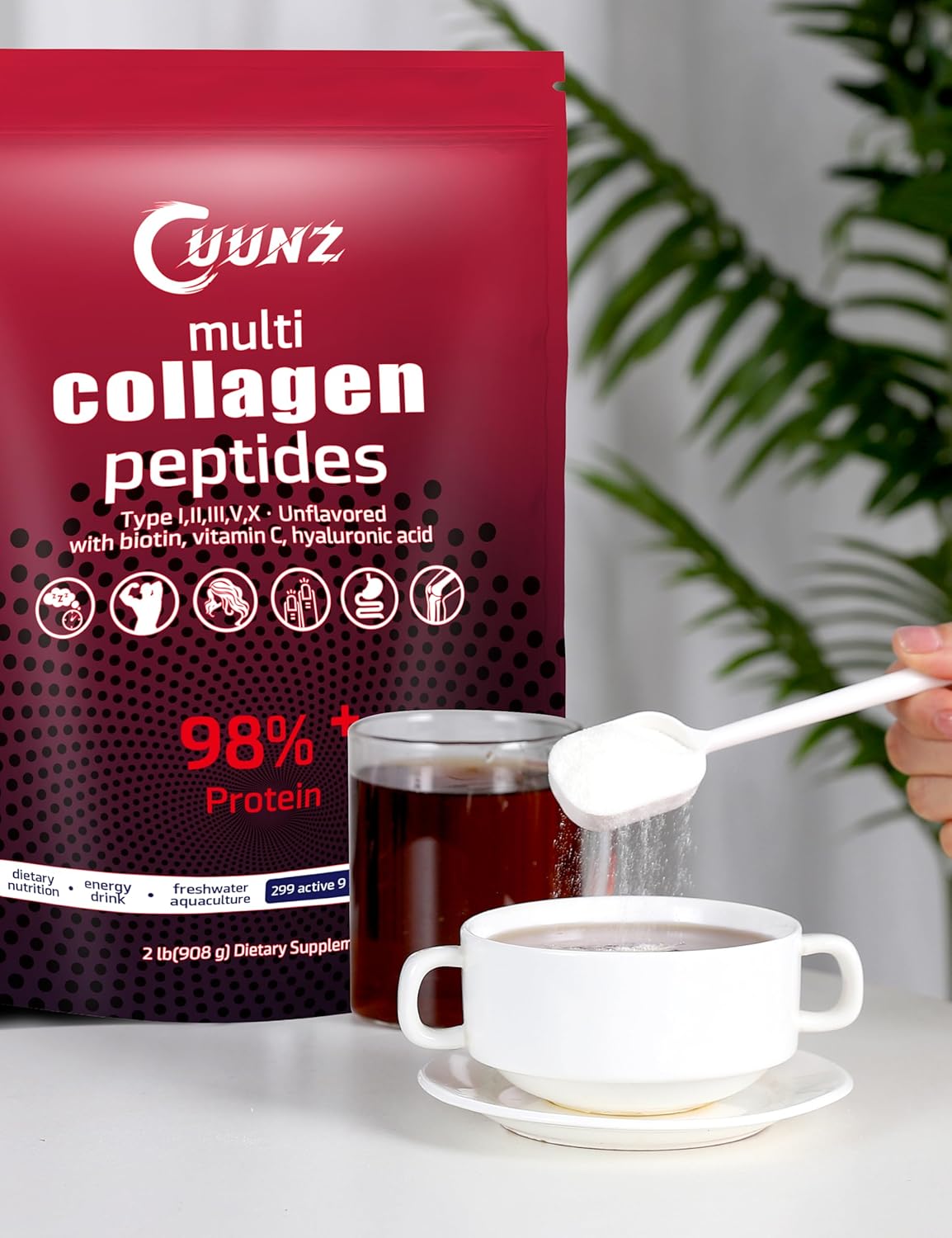 UUNZ Multi Collagen Protein Powder with Biotin, Hyaluronic Acid, Vitamin C - Unflavored Collagen Peptides Supplements - Type I, II, III, V, X - 2lb