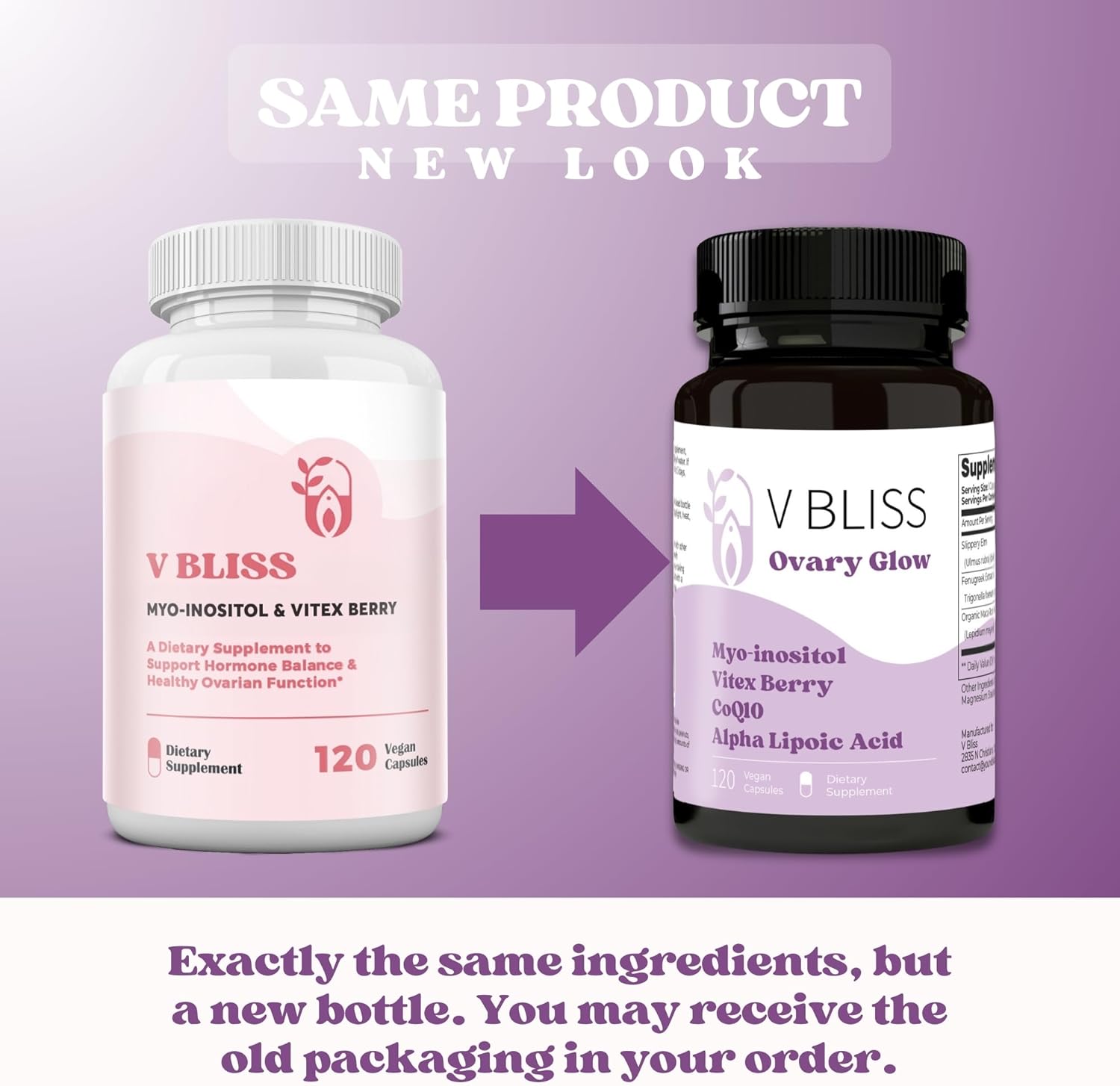 V Bliss Myo-inositol & Vitex Berry | Hormone Balance, Ovarian & Fertility Support with CoQ10 & Chromium | Promotes Healthy Ovulation & Women's Health