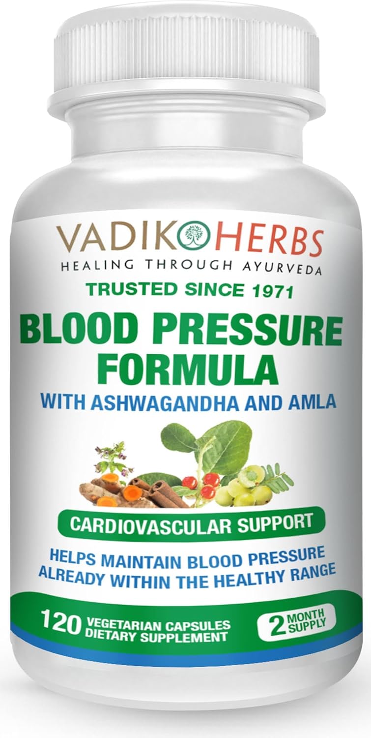 Vadik Herbs Blood Pressure Formula with Ashwagandha and Amla for Cardiovascular Support - 120 Vegetarian Capsules