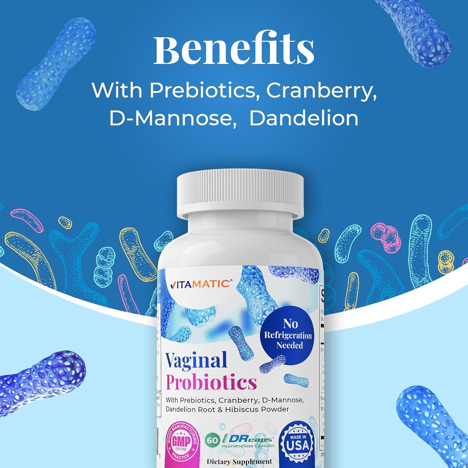Vaginal Probiotics for Women - 20 Billion CFU with Prebiotics & Cranberry - 60 DR Capsules for pH Balance & Odor Control