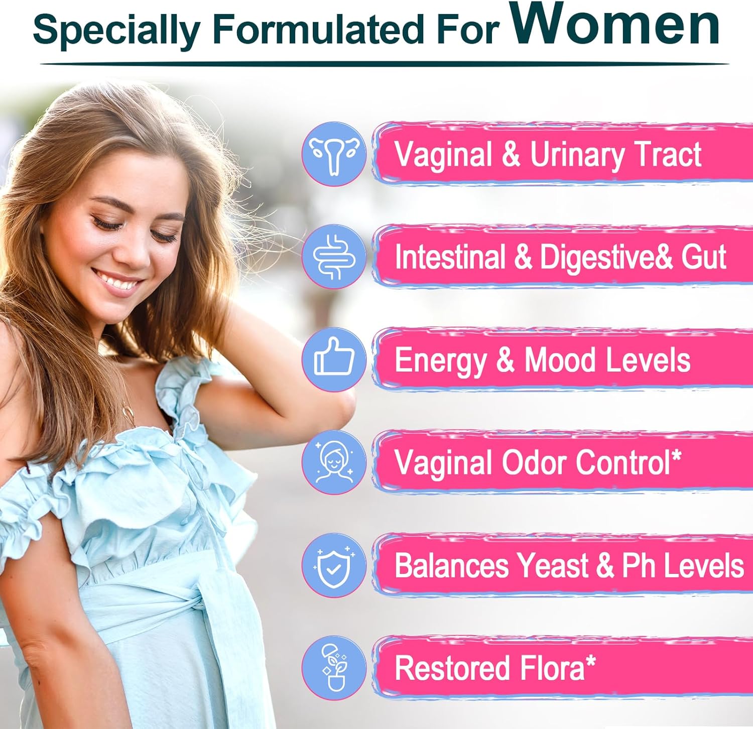 Vaginal Probiotics for Women - 70 Billion CFU, 13 Strains with Prebiotic & D-Mannose - Supports Vaginal Health, pH Balance, Immune & Digestive System - 300 Capsules