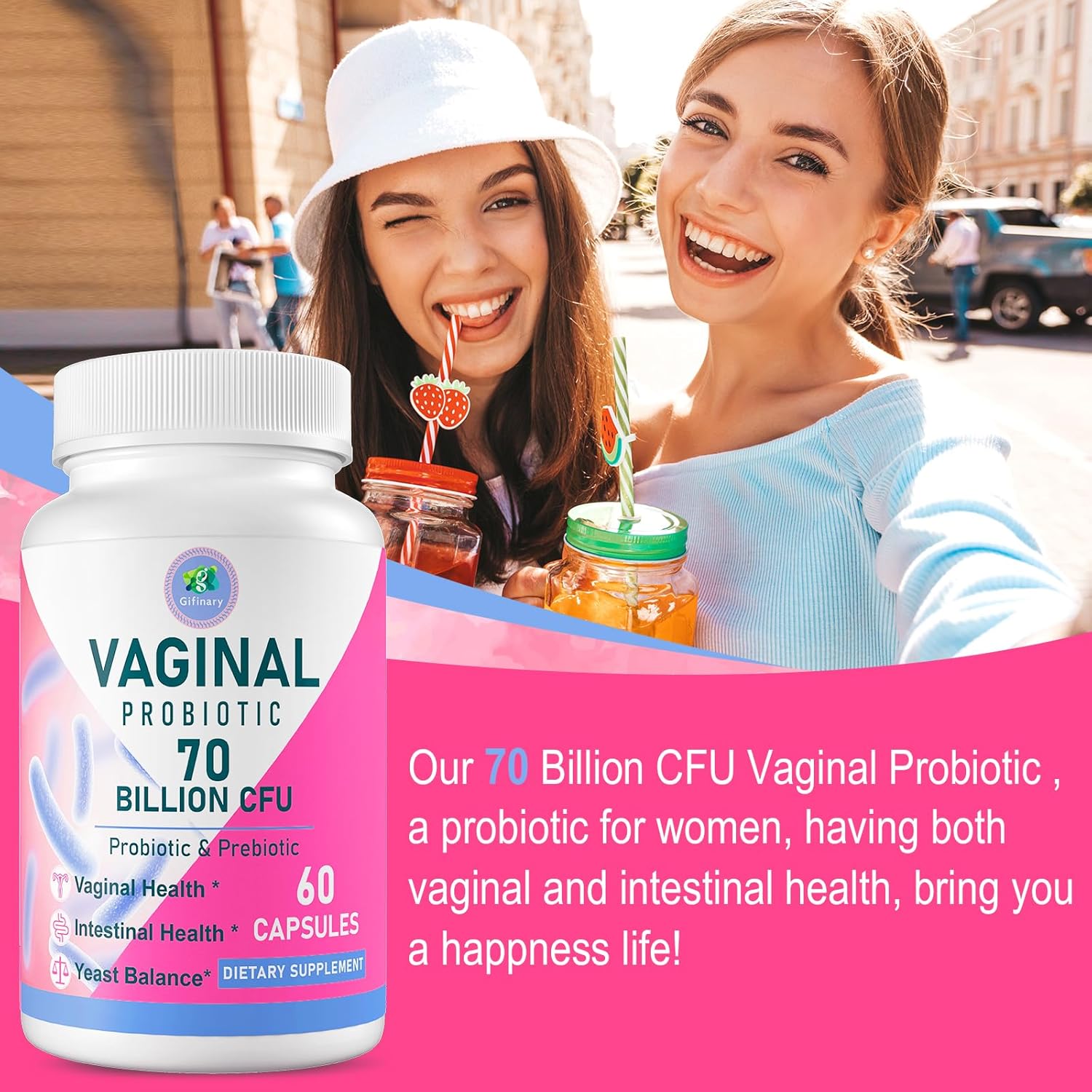 Vaginal Probiotics for Women - 70 Billion CFU, 13 Strains with Prebiotic & D-Mannose - Supports Vaginal Health, pH Balance, Immune & Digestive System - 300 Capsules