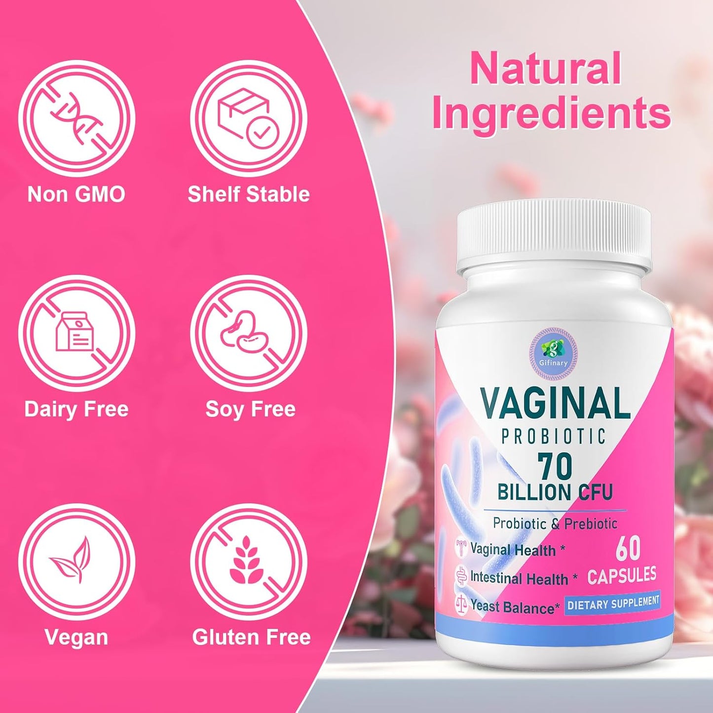 Vaginal Probiotics for Women - 70 Billion CFU, 13 Strains with Prebiotic & D-Mannose - Supports Vaginal Health, pH Balance, Immune & Digestive System - 300 Capsules