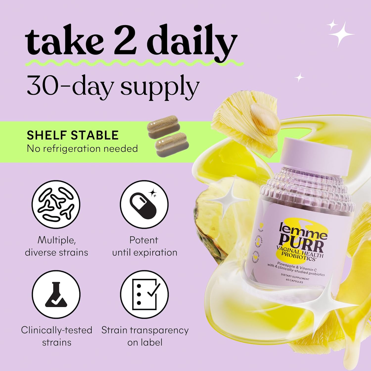 Vaginal Probiotics for Women - Supports pH Balance & Urinary Tract Health with Lactobacillus Blend, Pineapple & Vitamin C - 60 Capsules