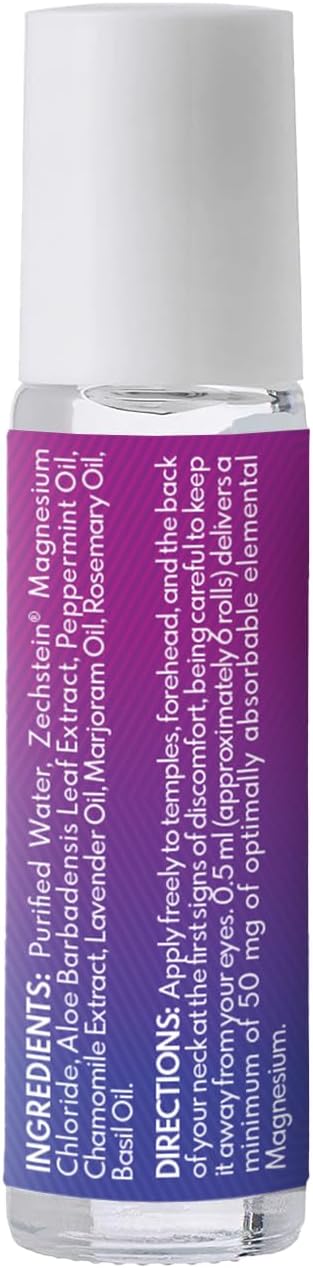 VAL Lombardi Magnesium Cooling Roll-On Stick with Peppermint & Essential Oils - Soothing Relief for Headaches. USA-Made Metal Roller. 10ml.