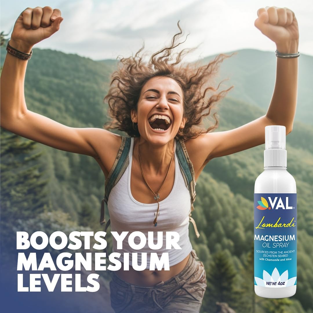 VAL Magnesium Oil Spray with Chamomile and Aloe for Healthy Hair, Skin, and Better Sleep - 4 oz - Made in USA from Ancient Zechstein Seabed