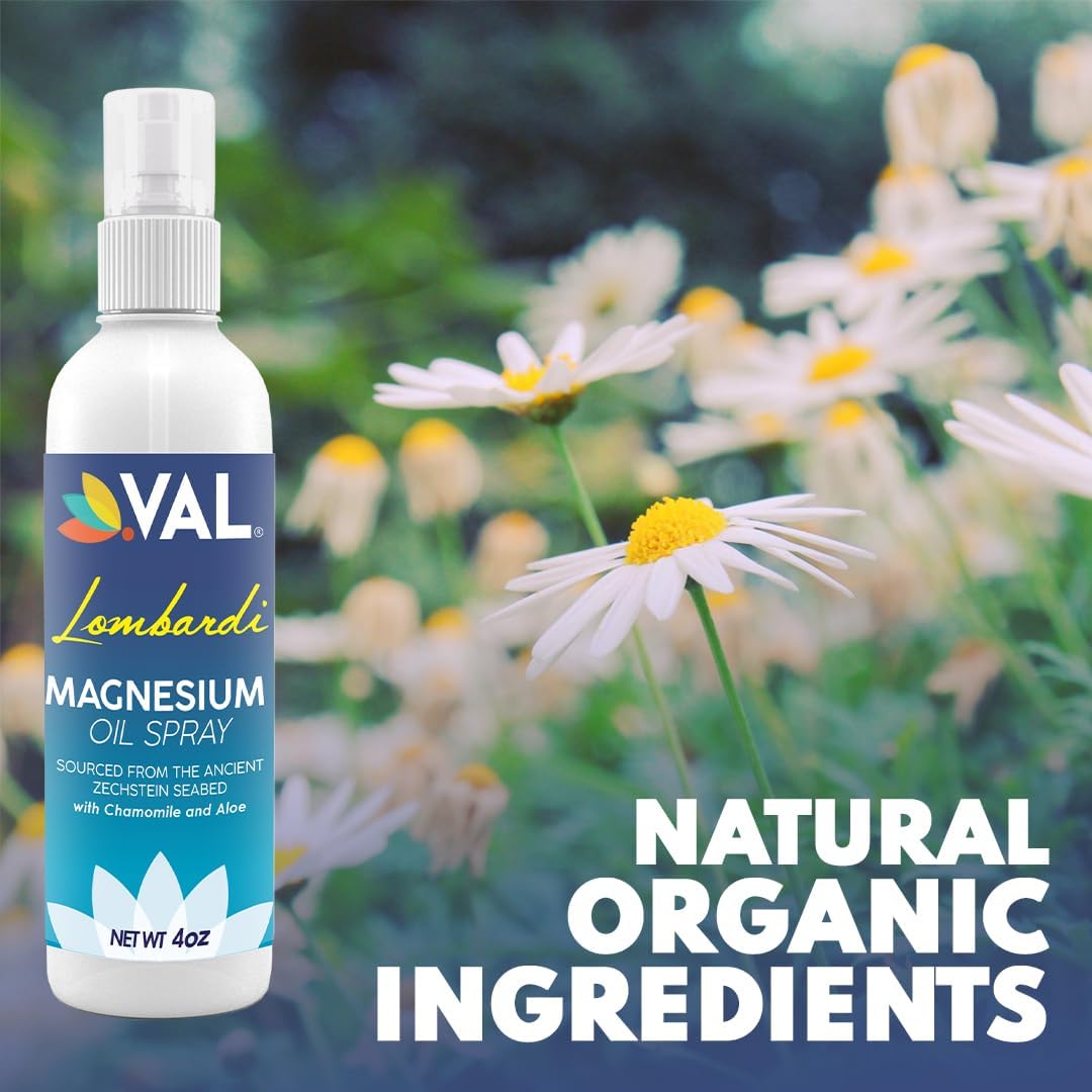 VAL Magnesium Oil Spray with Chamomile and Aloe for Healthy Hair, Skin, and Better Sleep - 4 oz - Made in USA from Ancient Zechstein Seabed