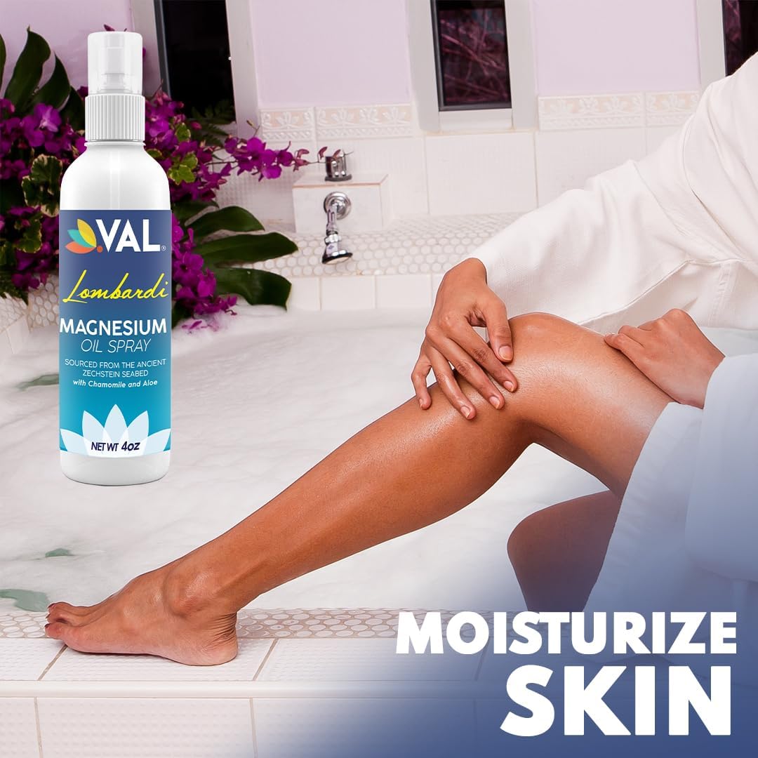 VAL Magnesium Oil Spray with Chamomile and Aloe for Healthy Hair, Skin, and Better Sleep - 4 oz - Made in USA from Ancient Zechstein Seabed