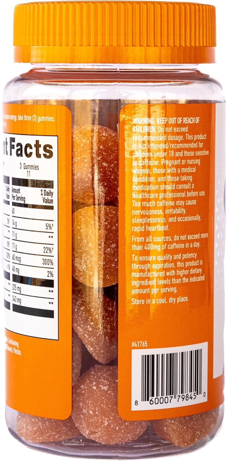 Valencia Orange GummiShot Energy Gummies - 33ct Bottle with 2475mg Plant-Based Caffeine for Long Lasting Boost