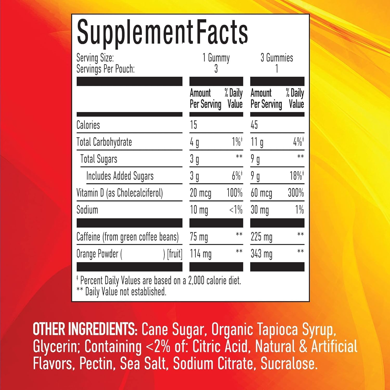 Valencia Orange GummiShot Energy Gummies - 33ct Bottle with 2475mg Plant-Based Caffeine for Long Lasting Boost