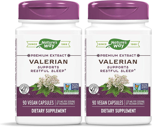 Valerian Premium Extract Capsules - 220mg per Serving for Restful Sleep - Non-GMO Herbal Supplement - Gluten Free - 90 Capsules (2 Pack)