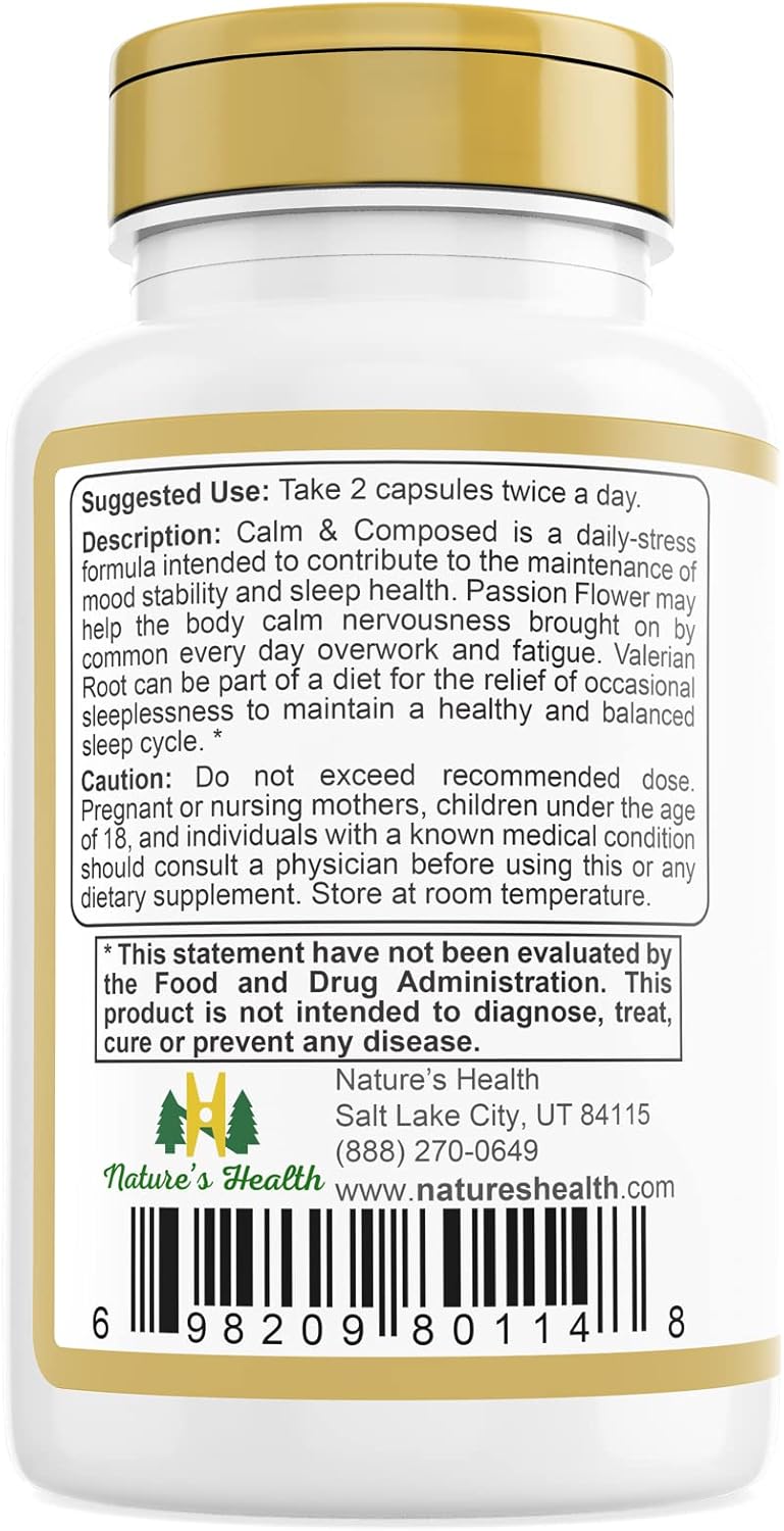 Valerian Root and Passion Flower Relaxation Supplement for Daily Stress Relief - 1000mg per Serving - 60 Vegetarian Capsules