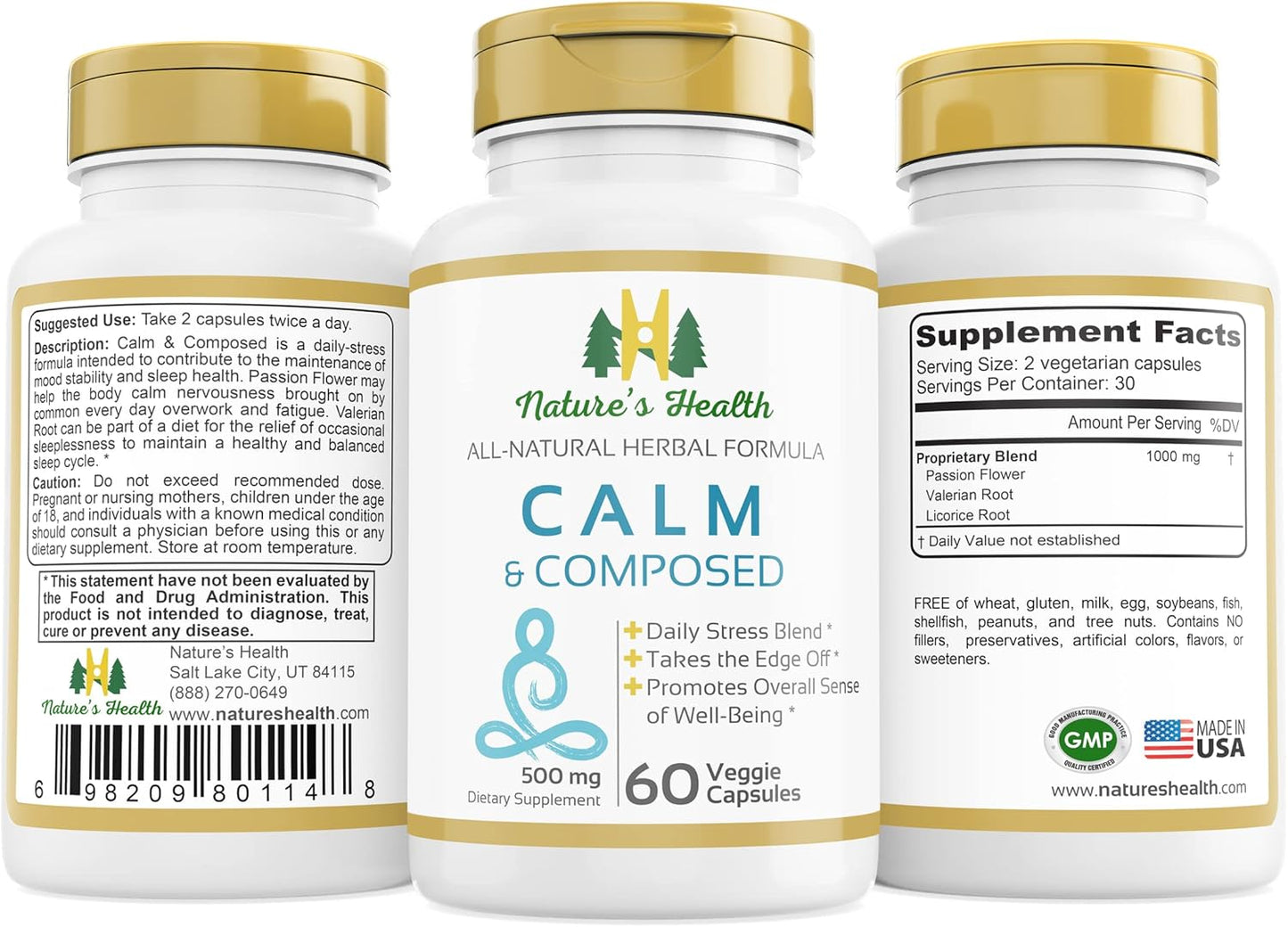 Valerian Root and Passion Flower Relaxation Supplement for Daily Stress Relief - 1000mg per Serving - 60 Vegetarian Capsules