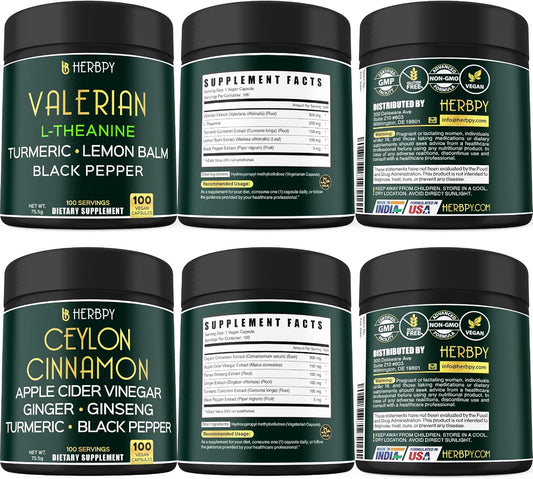 Valerian Root & Ceylon Cinnamon Bundle - 5in1 & 6in1 Supplements for Restful Night and Overall Health Support