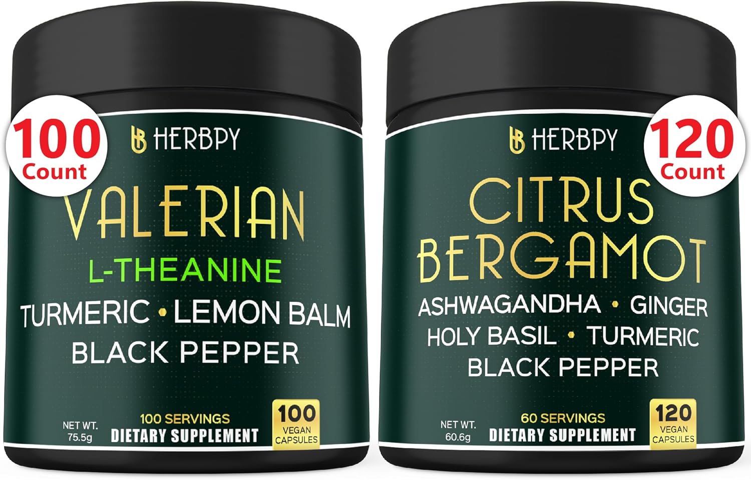 Valerian Root & Citrus Bergamot Bundle - 5in1 and 6in1 Supplements for Relaxation, Heart Health, Digestion, and Immune Support