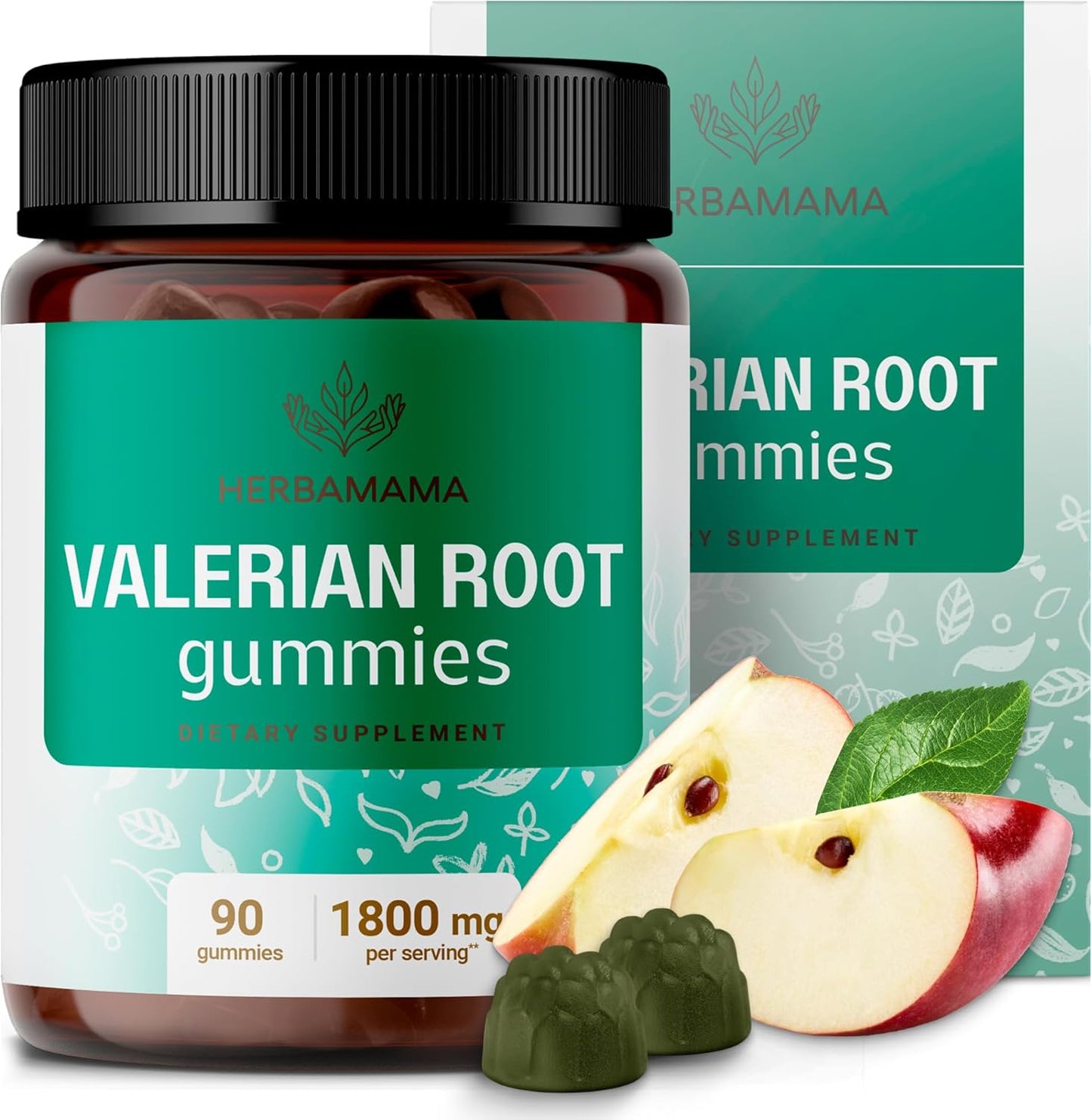 Valerian Root Gummies - 1800mg Herbal Relaxation Support - Vegan & Non-GMO Calming Chews - 90 Apple-Flavored Gummies