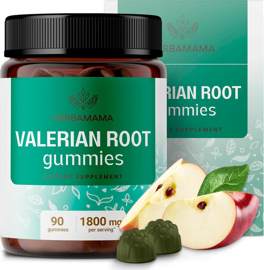Valerian Root Gummies - 1800mg Herbal Relaxation Support - Vegan & Non-GMO Calming Chews - 90 Apple-Flavored Gummies