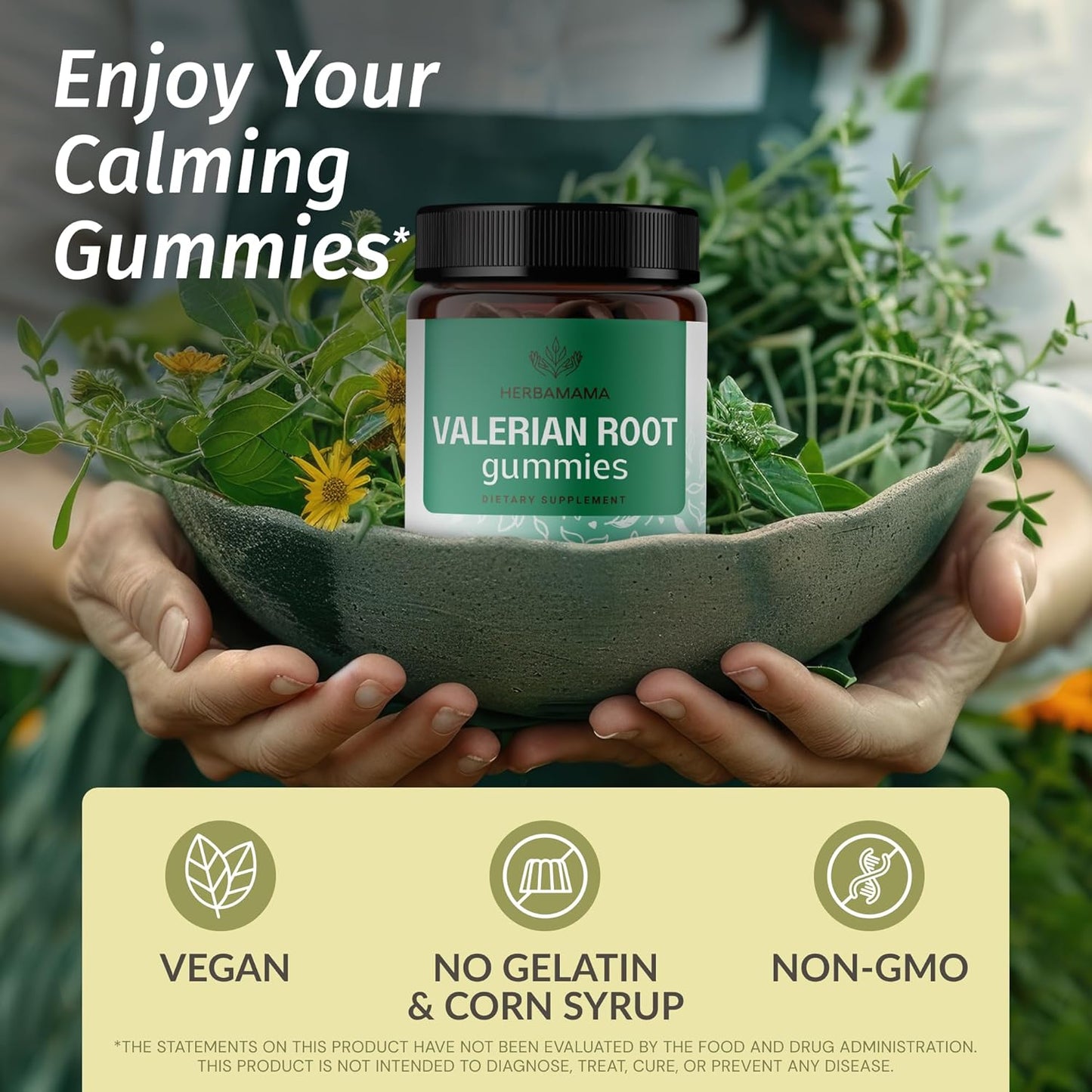 Valerian Root Gummies - 1800mg Herbal Relaxation Support - Vegan & Non-GMO Calming Chews - 90 Apple-Flavored Gummies