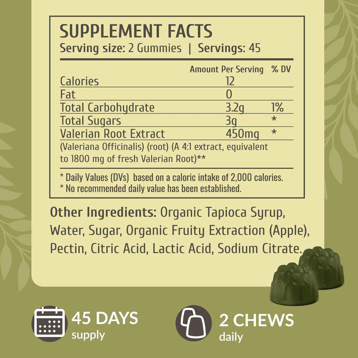 Valerian Root Gummies - 1800mg Herbal Relaxation Support - Vegan & Non-GMO Calming Chews - 90 Apple-Flavored Gummies