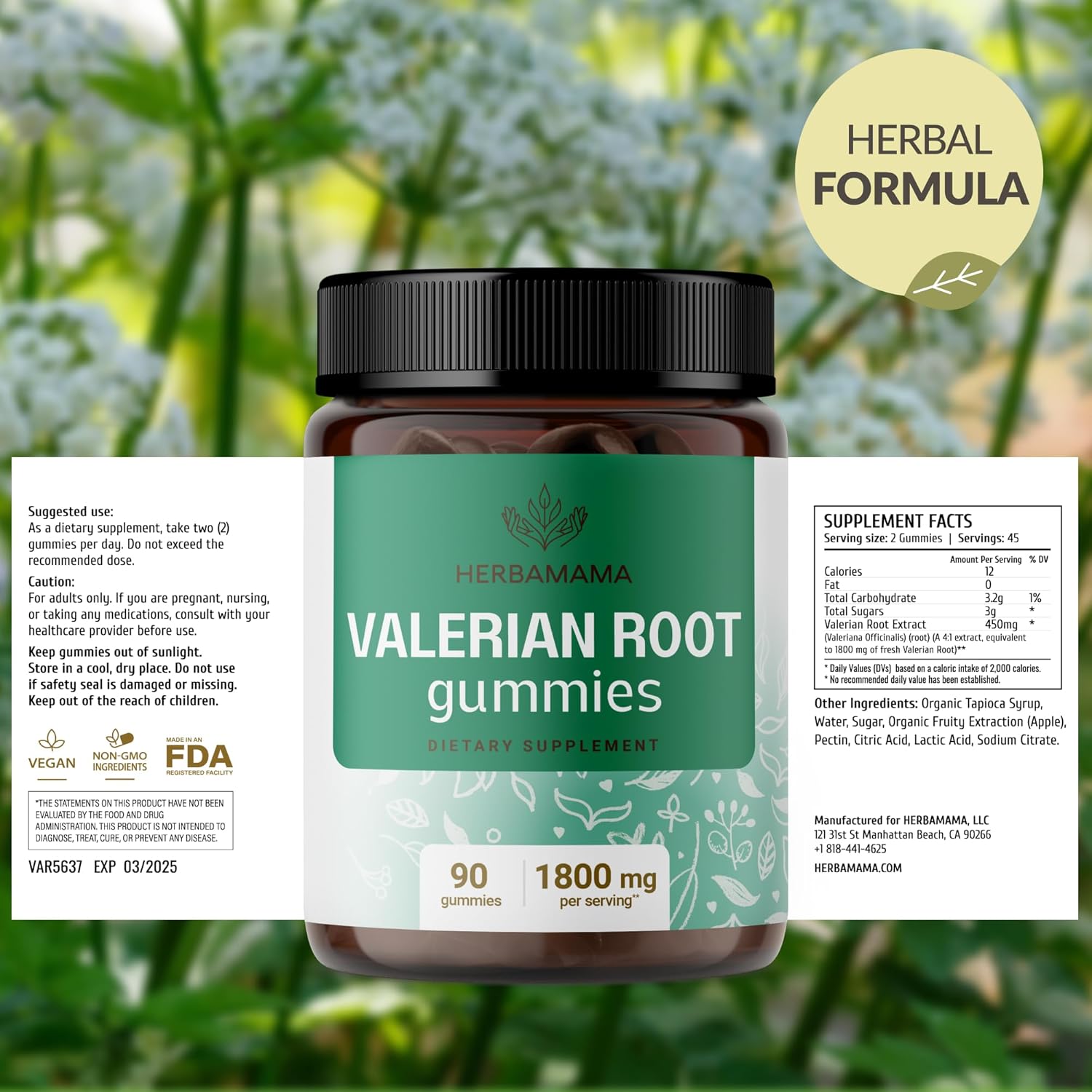 Valerian Root Gummies - 1800mg Herbal Relaxation Support - Vegan & Non-GMO Calming Chews - 90 Apple-Flavored Gummies