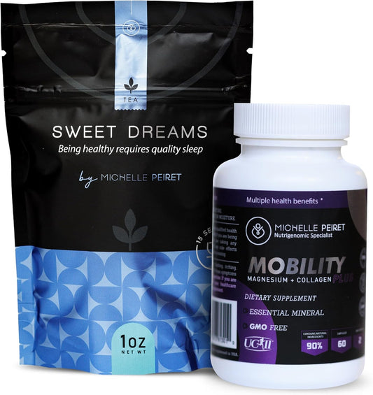 Valerian Root Sweet Dreams Tea & Mobility Magnesium Collagen Capsule Wellness Bundle - 60 Servings