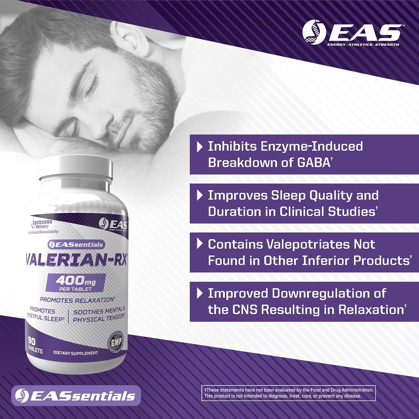 Valerian-RX 400mg Tablets for Relaxation & Restful Sleep | Gluten Free, Non GMO | Enhanced Absorption with Cyclosome Delivery | 90 Count