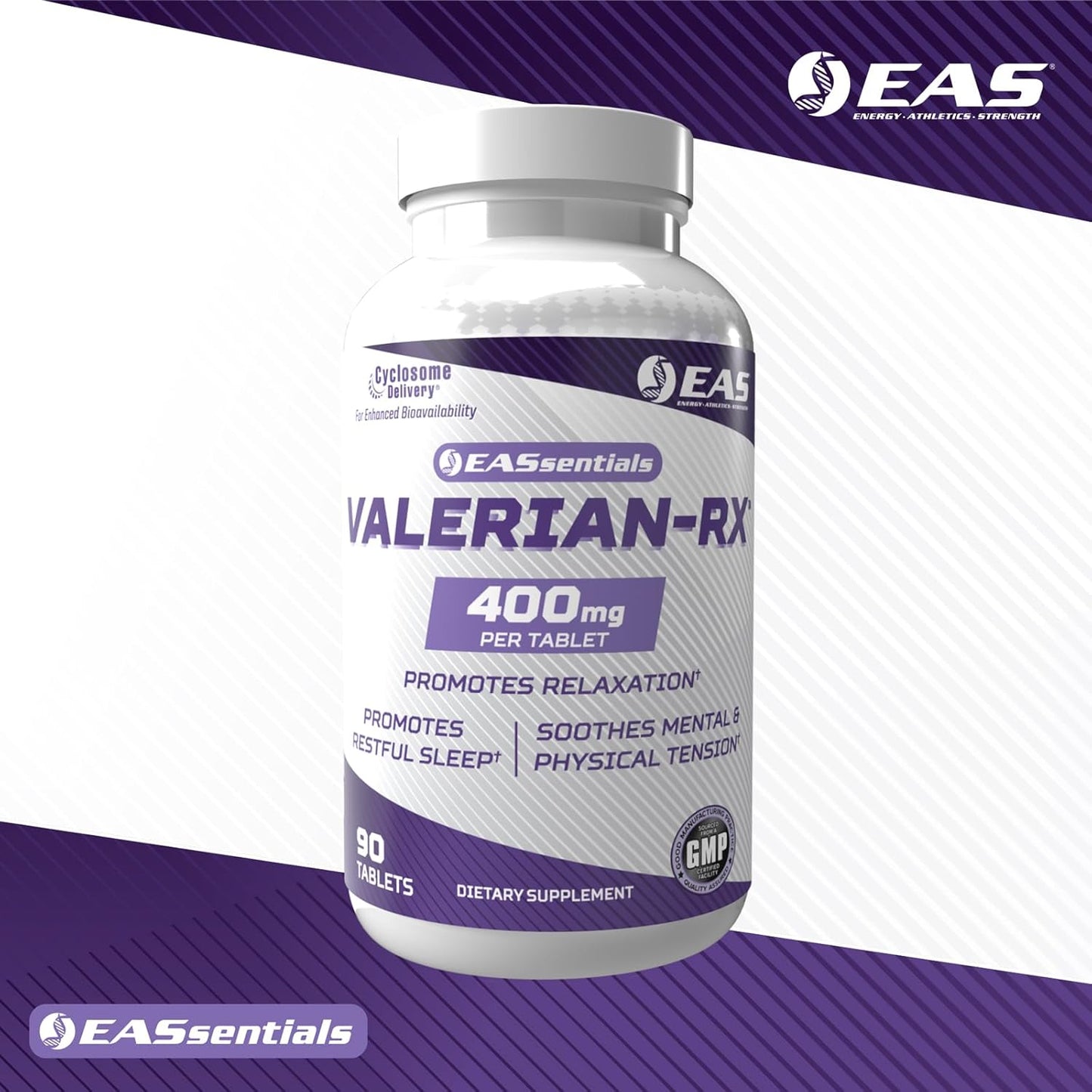 Valerian-RX 400mg Tablets for Relaxation & Restful Sleep | Gluten Free, Non GMO | Enhanced Absorption with Cyclosome Delivery | 90 Count