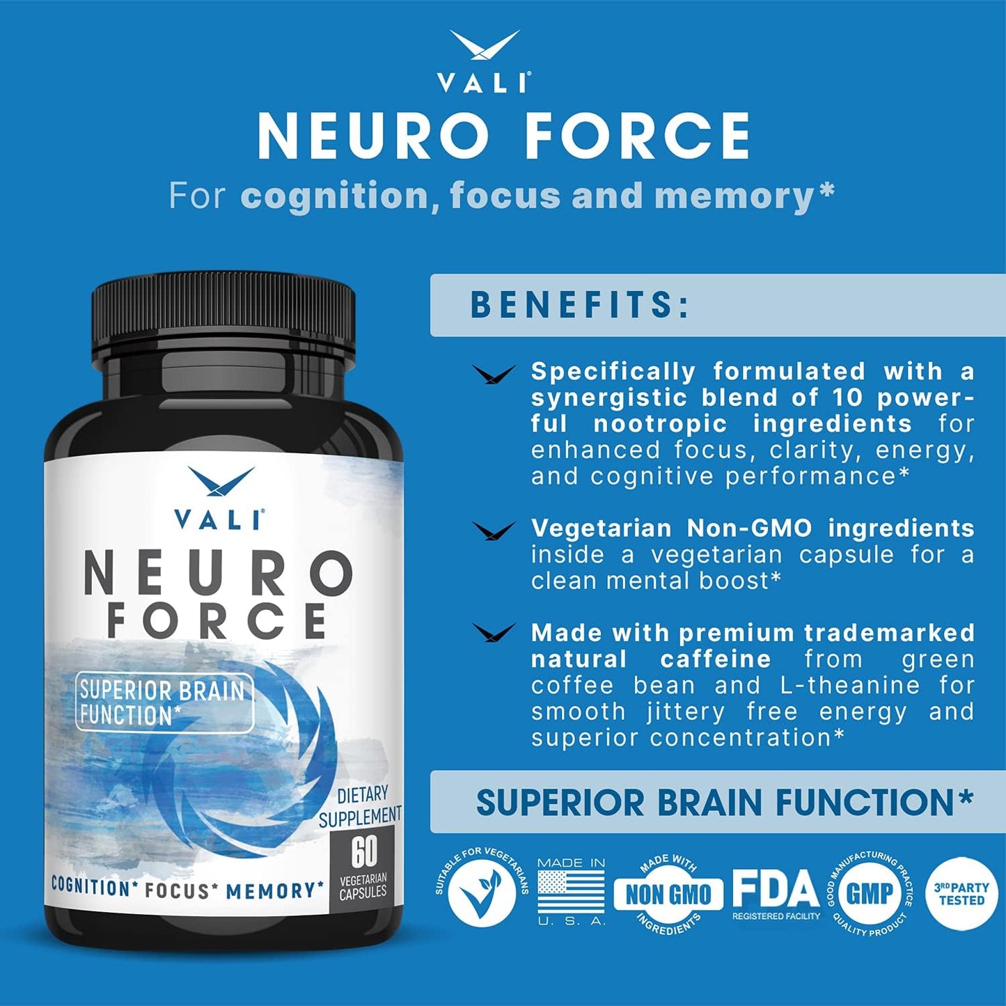 VALI Neuro Force Electrolyte Salts with Caffeine Bundle - Nootropic Brain Booster & Hydration Recovery Supplement