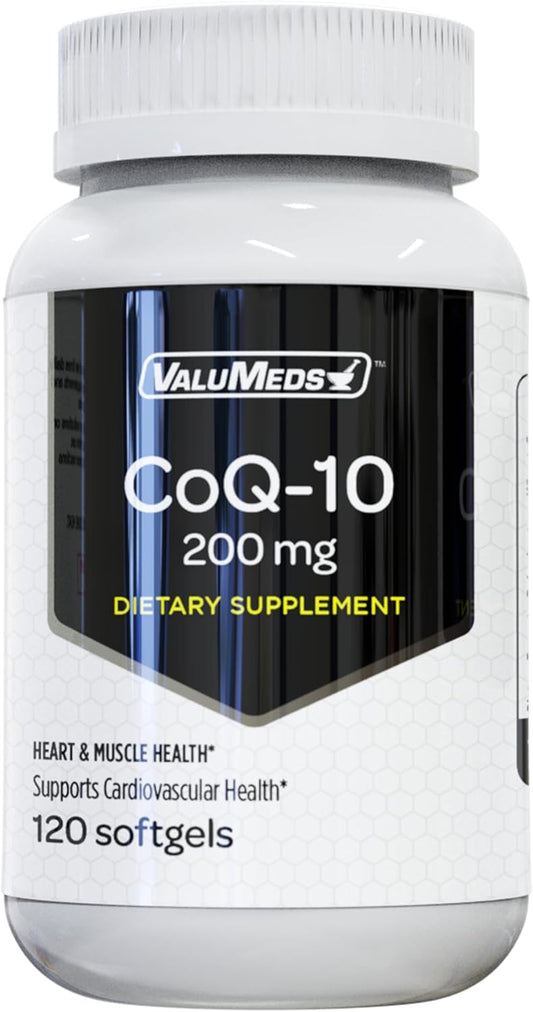 ValuMeds CoQ-10 Non-GMO Coenzyme Q10 Supplement - 120 Softgels for Heart Health & Energy Support - Gluten Free for High Blood Pressure - 120 Count, 200 mg
