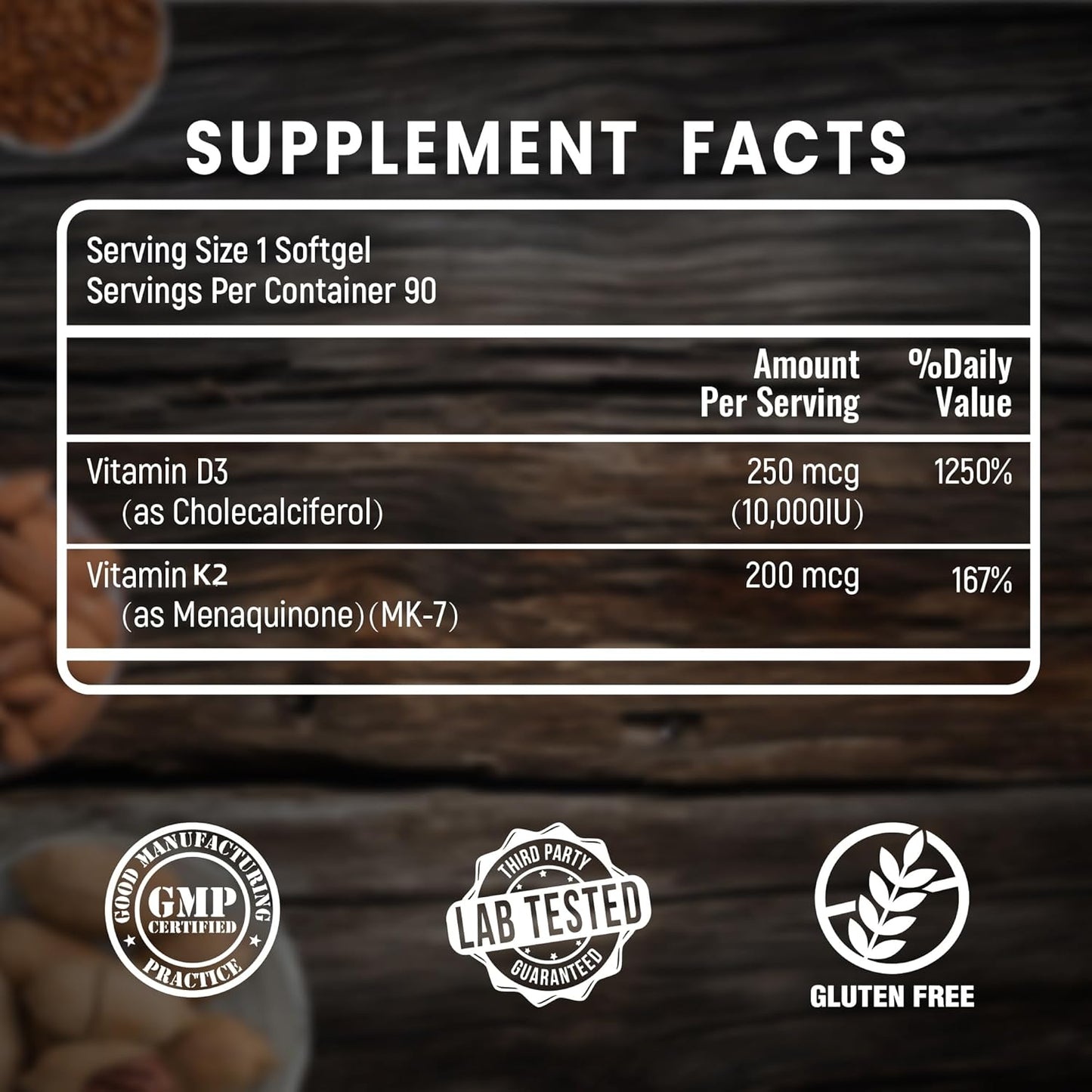 VANI Vitamin D3 (10000iu/250mcg) + K2 (as Mk7) Softgels for Bone, Muscle, and Teeth Health - 90 Count
