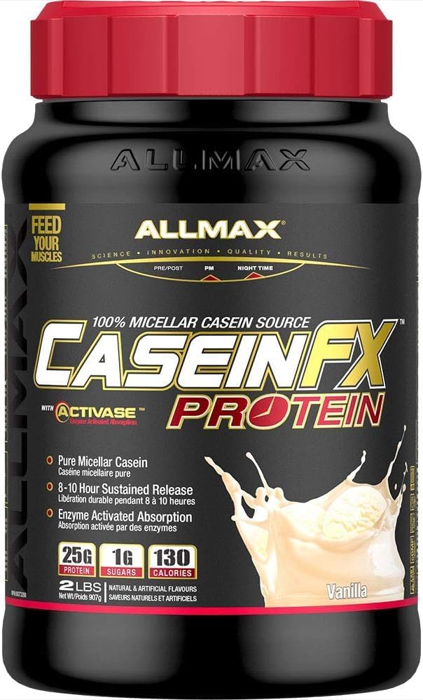 Vanilla ALLMAX CASEIN-FX Protein Powder - 2 lb Tub - 25g Slow-Release Protein - Low Carb, No Added Sugar - 27 Servings