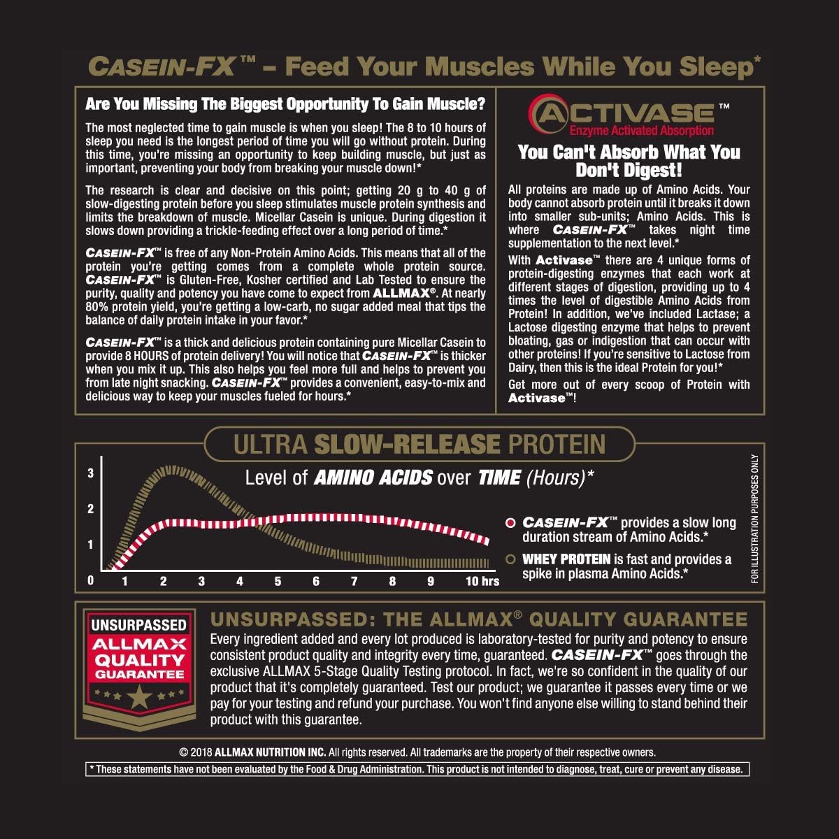 Vanilla ALLMAX CASEIN-FX Protein Powder - 2 lb Tub - 25g Slow-Release Protein - Low Carb, No Added Sugar - 27 Servings