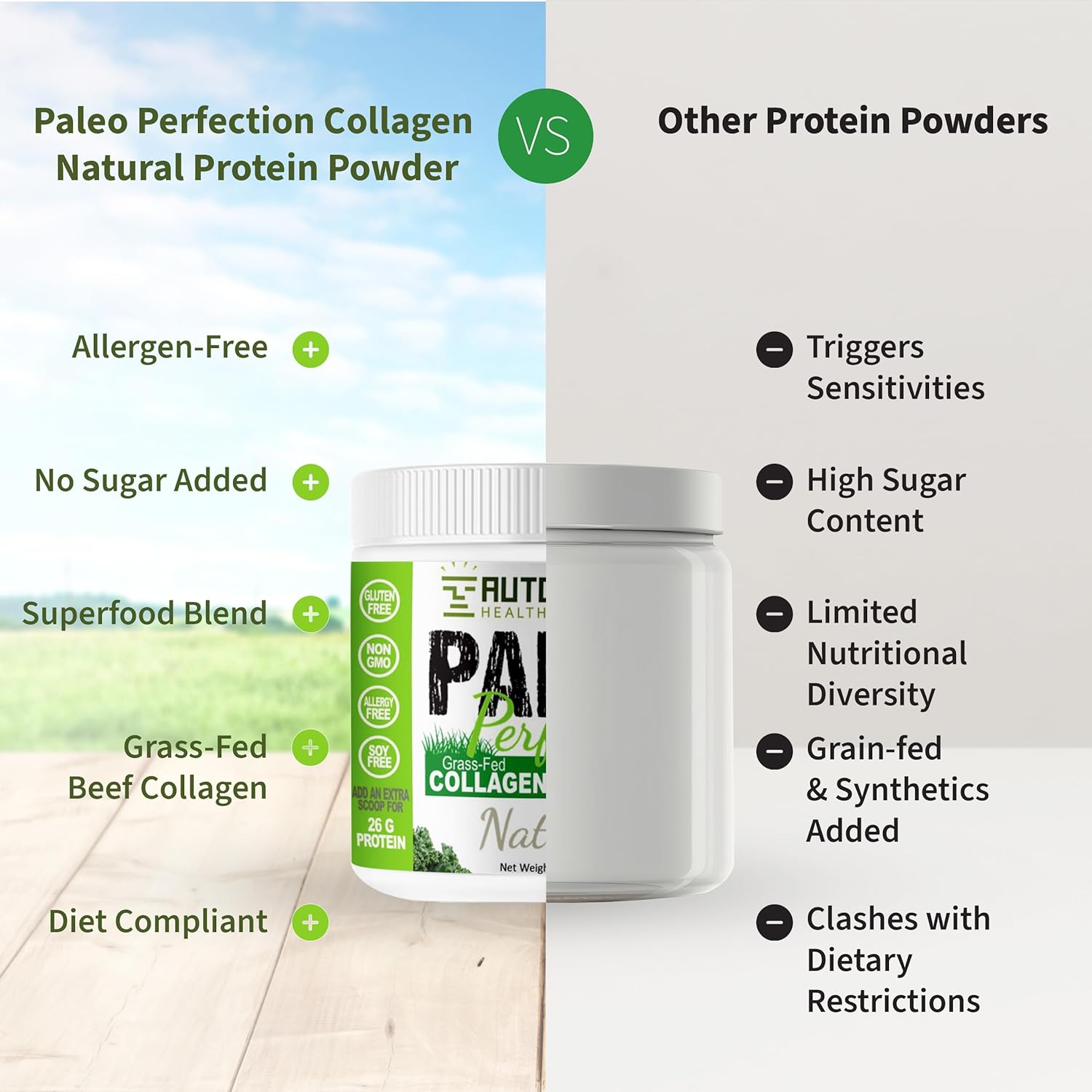 Vanilla Banana Grass-Fed Beef Collagen Protein Powder - Paleo, Keto, SCD, AIP Friendly - 300g Superfood Blend with Apple Fiber