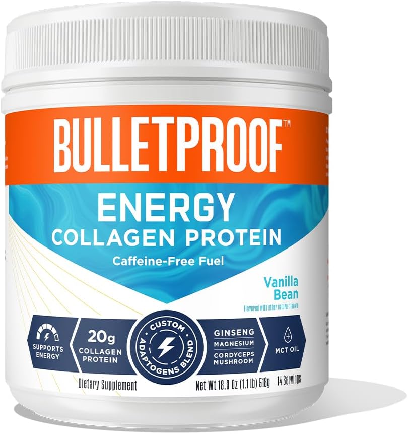 Vanilla Bean Energy Collagen Protein Powder - 18.3 oz Caffeine-Free Blend with Vitamins & Antioxidants