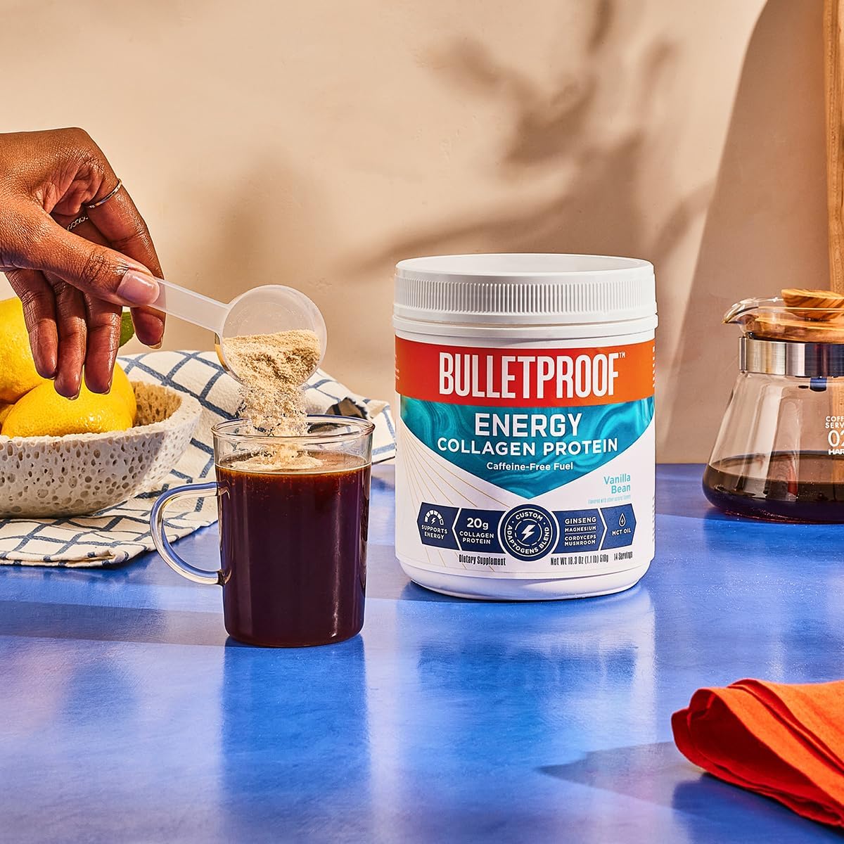 Vanilla Bean Energy Collagen Protein Powder - 18.3 oz Caffeine-Free Blend with Vitamins & Antioxidants