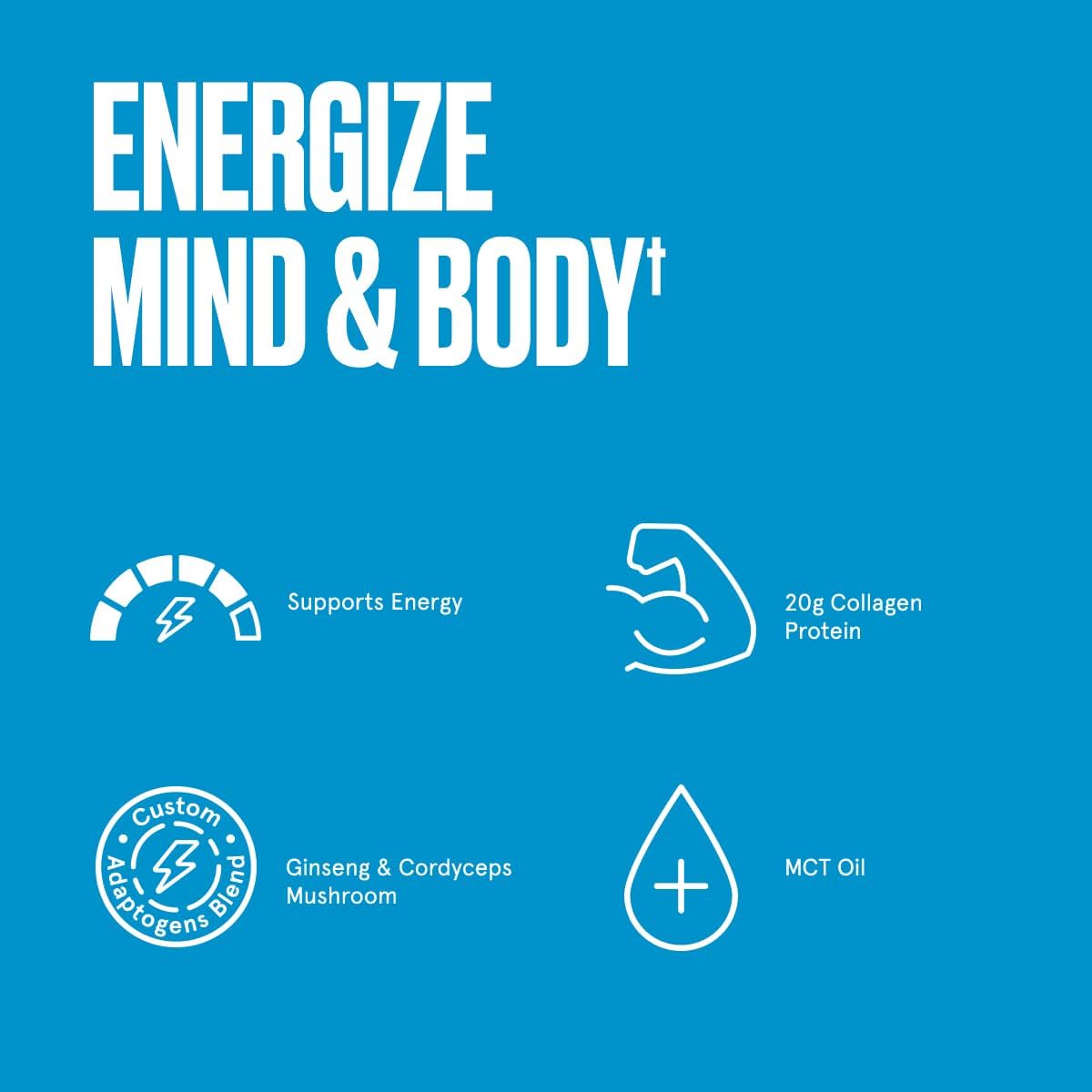 Vanilla Bean Energy Collagen Protein Powder - 18.3 oz Caffeine-Free Blend with Vitamins & Antioxidants
