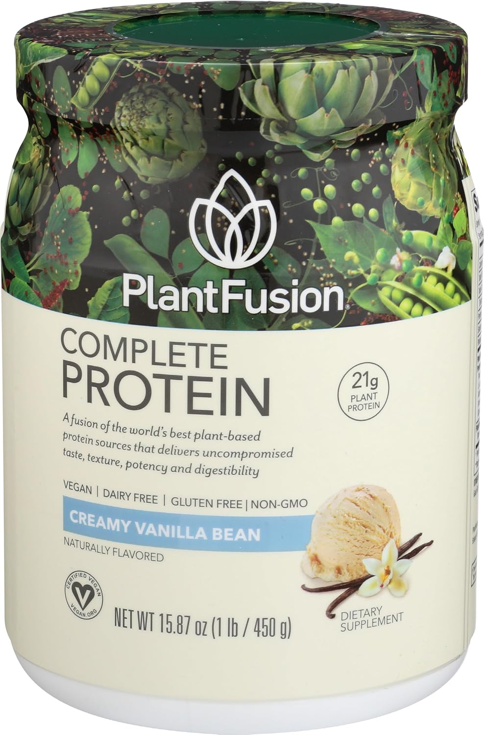 Vanilla Bean Plant-Based Protein Powder with BCAAs and Digestive Enzymes - Vegan Keto-Friendly Protein Supplement - 1 lb