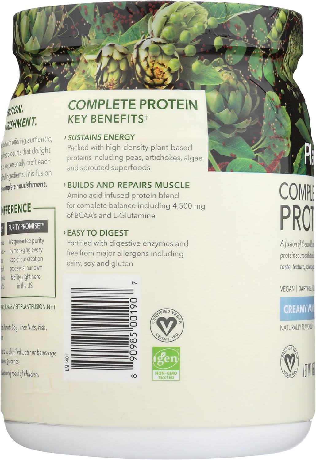 Vanilla Bean Plant-Based Protein Powder with BCAAs and Digestive Enzymes - Vegan Keto-Friendly Protein Supplement - 1 lb