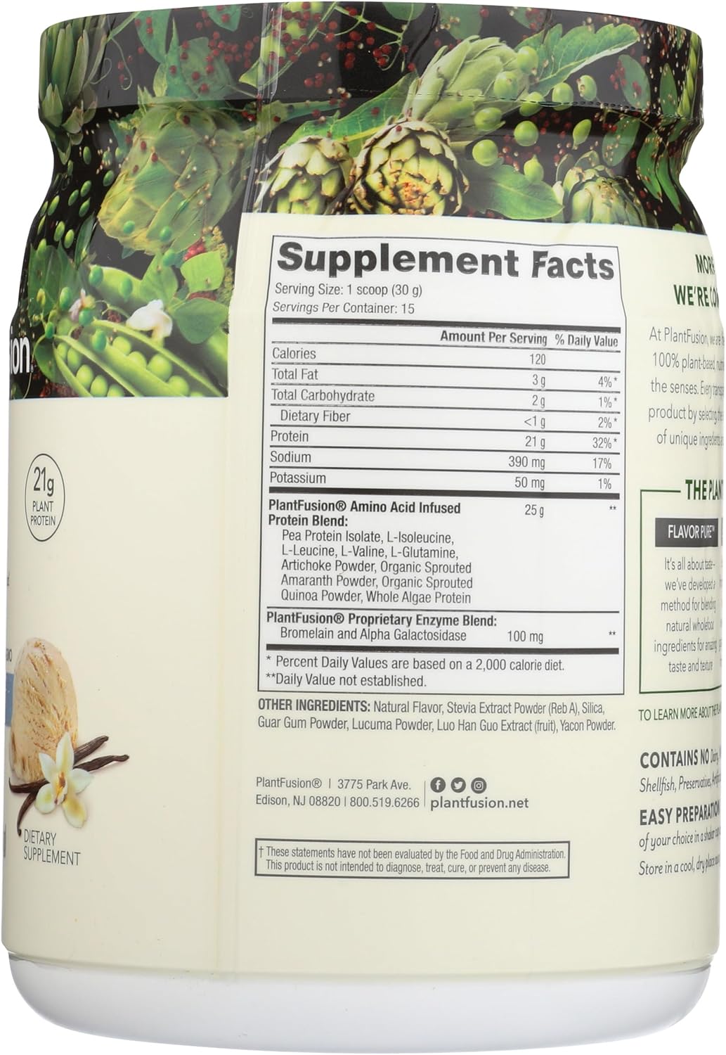 Vanilla Bean Plant-Based Protein Powder with BCAAs and Digestive Enzymes - Vegan Keto-Friendly Protein Supplement - 1 lb