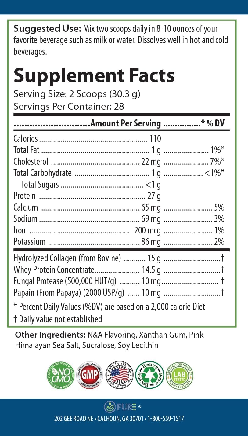 Vanilla Bean Pure Whey Protein with Collagen Blend
