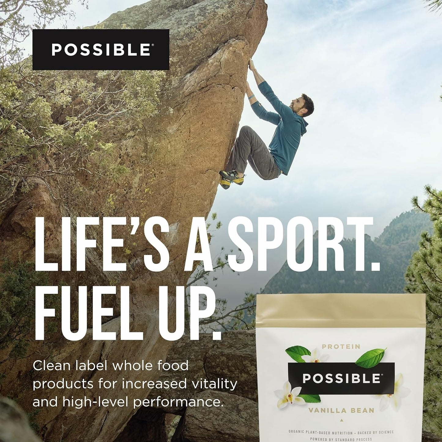 Vanilla Bean Vegan Protein Powder - 20g Plant-Based Protein Mix - Non-GMO, Gluten-Free - 3.5g BCAAs - 9 Essential Amino Acids - 15-Day Supply