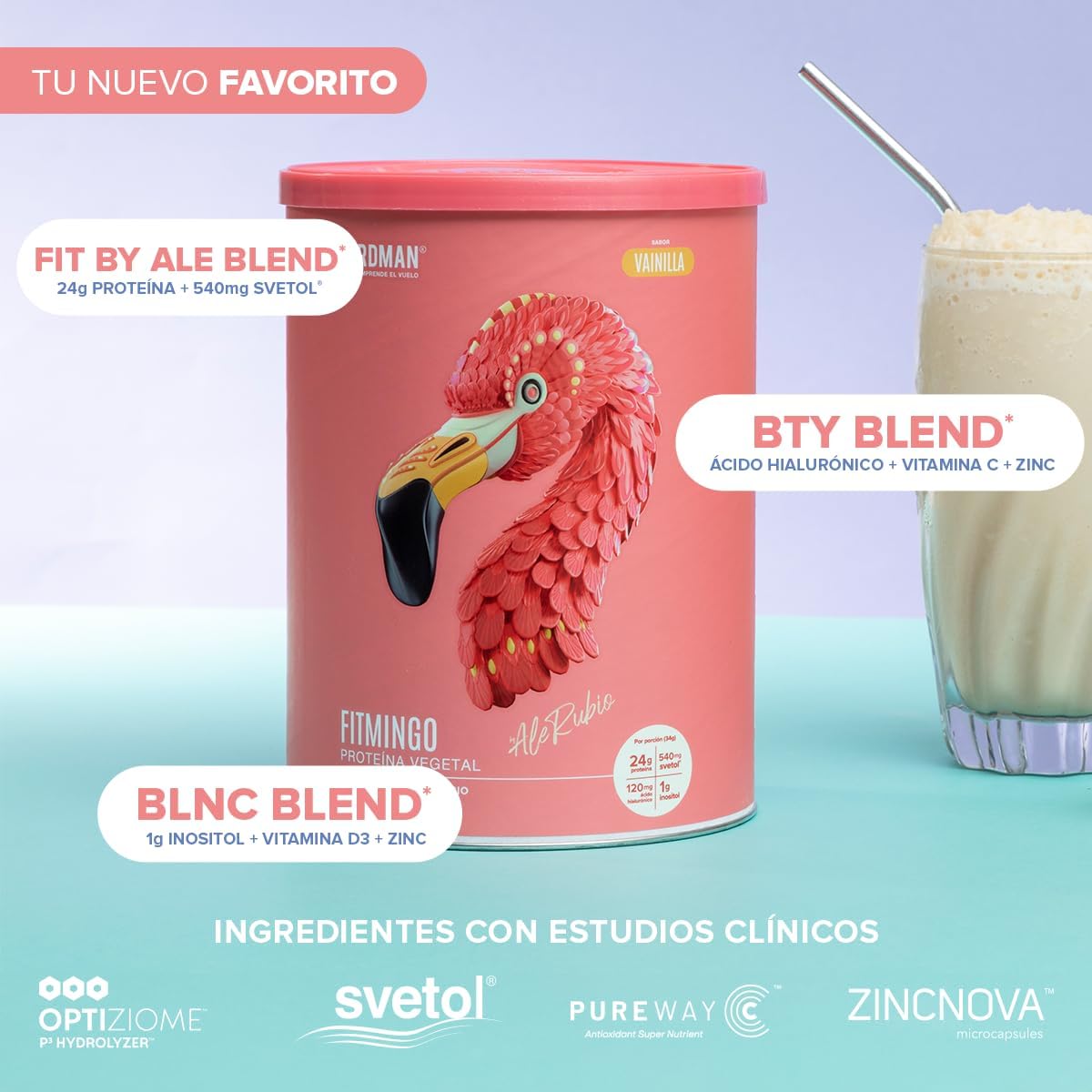 Vanilla Birdman Fitmingo Vegan Protein Powder with Inositol, Collagen Boosters, Hyaluronic Acid and Vitamins - Low Carb, Dairy Free, 23g Plant Based Protein