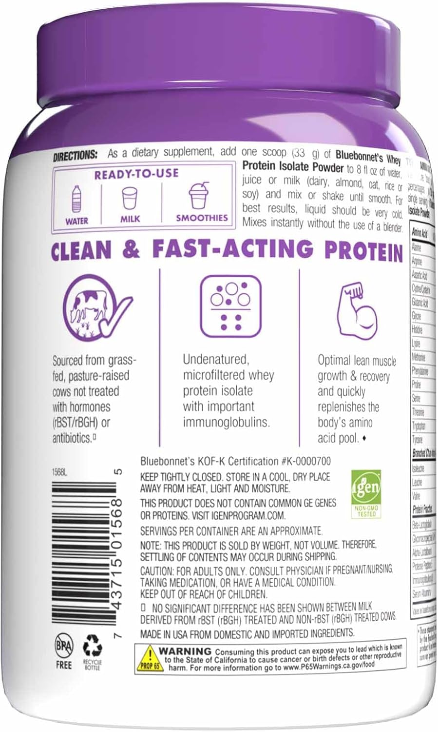 Vanilla Bluebonnet Nutrition Whey Protein Isolate Powder - 1 lb (14 Servings)