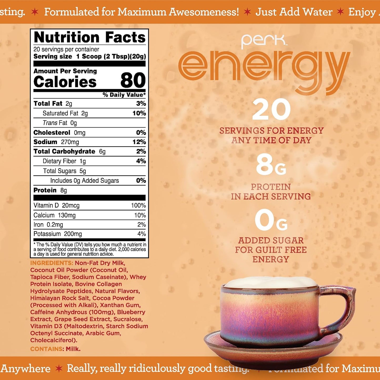 Vanilla Caramel Steamer Drink Powder - 20 Servings, Gluten-Free & Peanut-Free